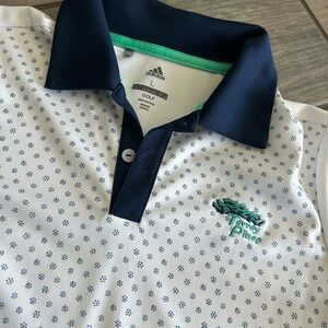 Adidas White and Navy Golf Polo with Green Logo